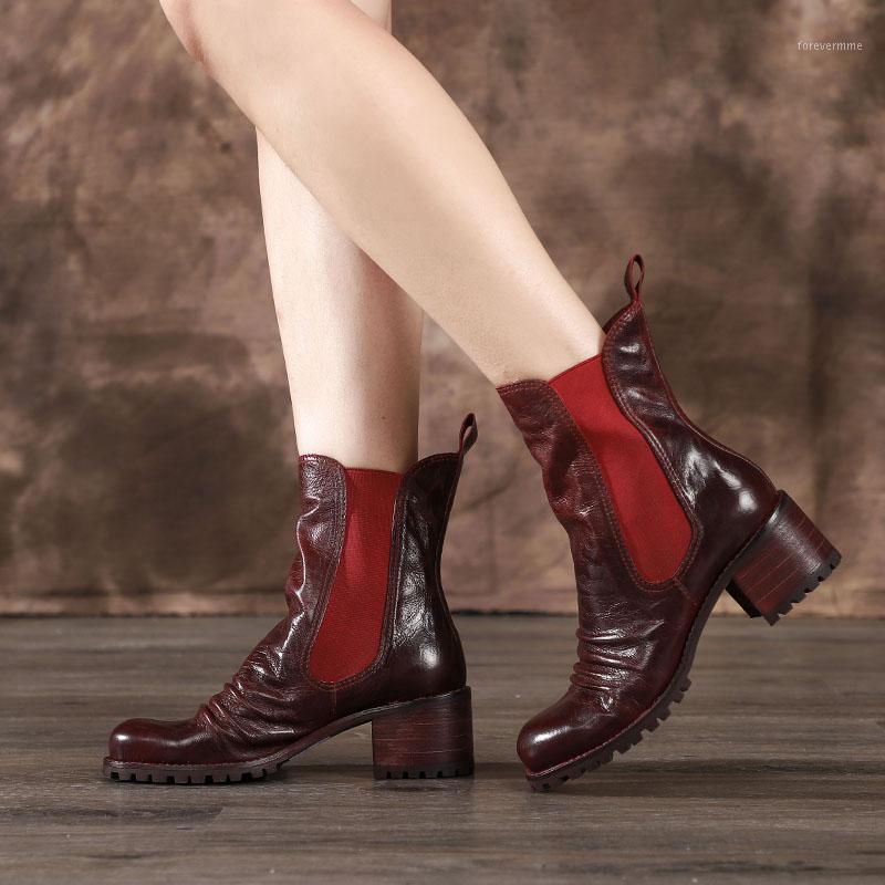 

Booties Shoes Woman 2020 Winter Natural Leather Female Ankle Short Boots Mixed Color Vintage Handmade Lady Comfortable Boots1, Brown