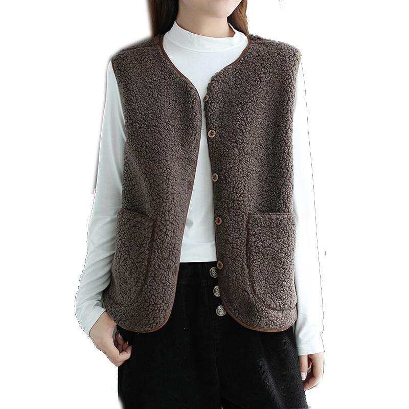 

Women Teddy Vest Outwear Jacket Sleeveless Big Loose Fashion Casual for Autumn Winter A10231423, Dark