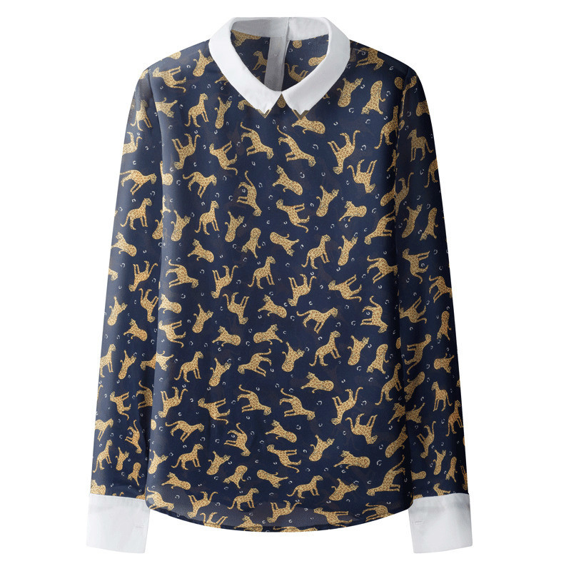 

Female blouse 2020 casual fashion geometry printed lapel sleeve long autumn income back slim blouses chiffon upper shirt