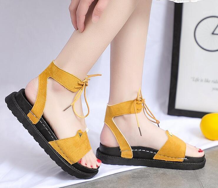 

Women Platform Gladiator Casual Sandals 2021 Hot Ladies Lace-up Flat Summer Shoes Woman Comfortable Ears Open Toe Beach Shoes1, Black