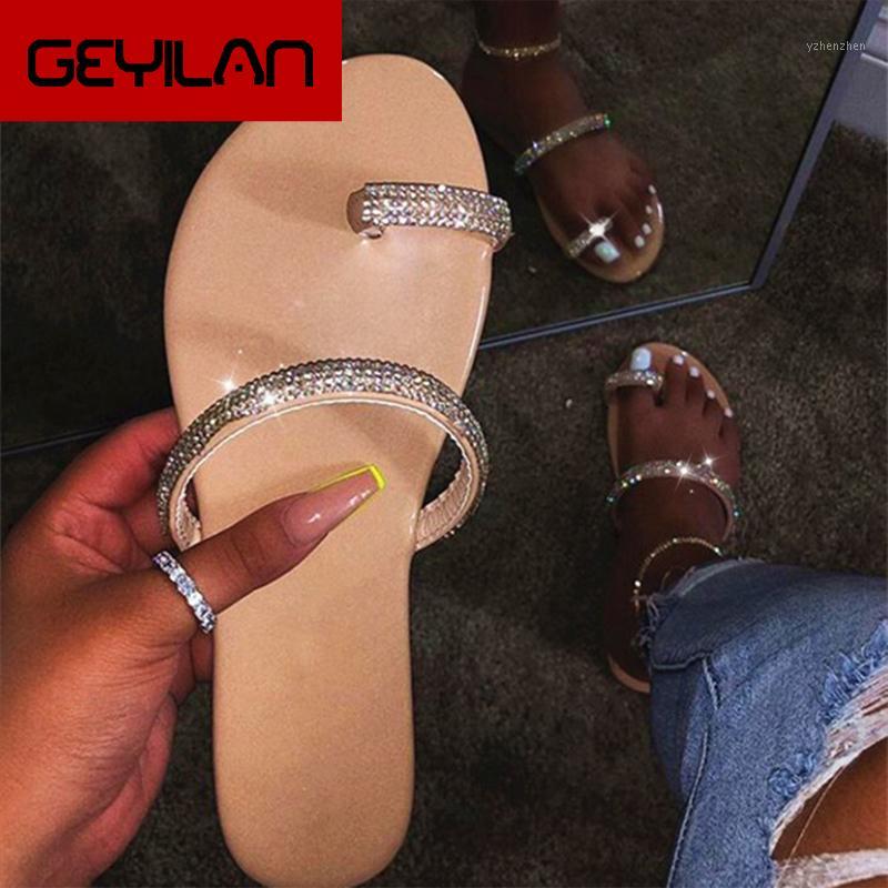 

Slippers 2021 Summer Women Crystal Sandals Flat Heel Gladiator Fashion Female Comfortable Boho Beach1, Black