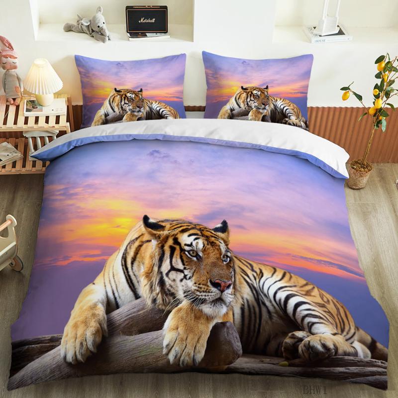 

Bedding Sets Animal 3D Lion And Tiger Custom Set Quilt Cover With Pillow Case Luxury Microfiber Bedspread Home Textiles, Bfw57