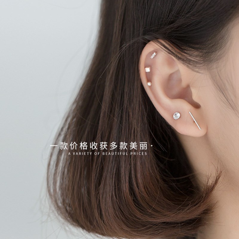 

5 pieces solid s925 silver earring set female glitter CZ tiny stud earrings 2020 new ear jewelry for love lady women