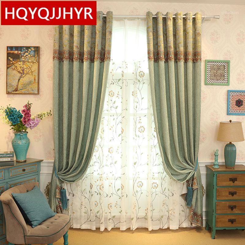 

European-style luxury light green chenille shade curtains for living room high-end custom finished curtains for bedroom /kitchen1, Tulle