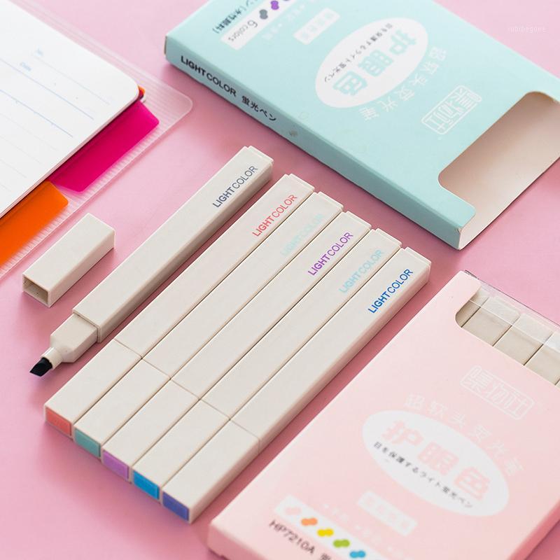

6pcs Soft Eye Protection Color Mini Highlighter Marker Pen Water Ink Colors Brush Tip Drawing Paint Journal Art Supplies H63491