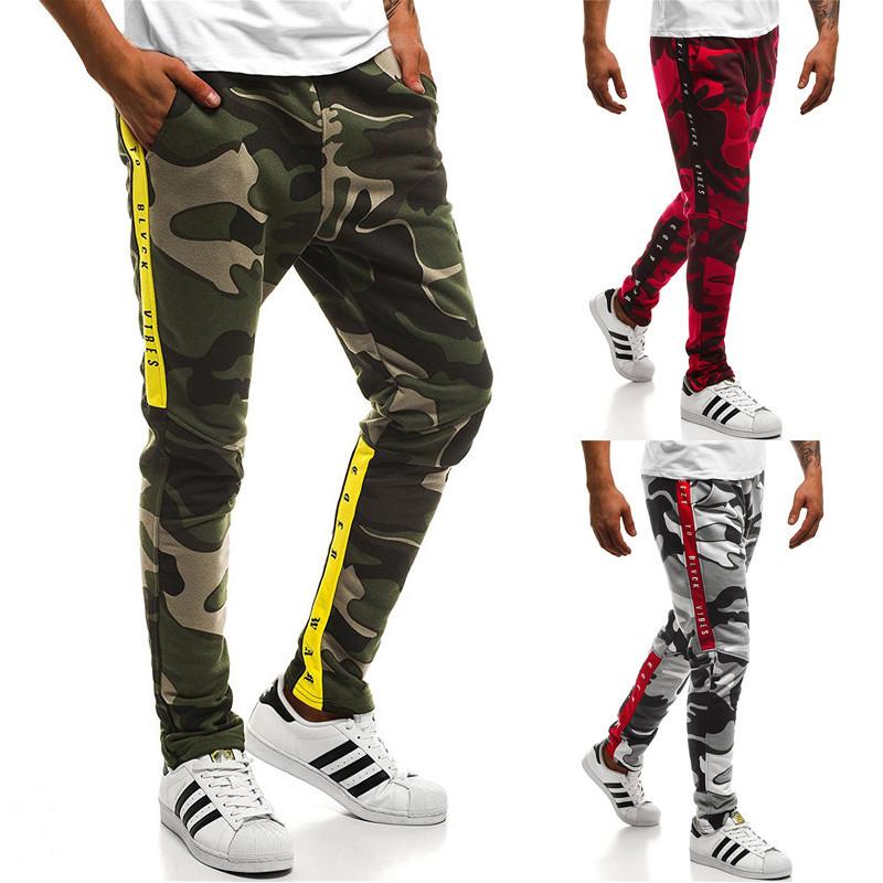 

2020 New Men Trousers Camouflage Print High Waist Sport Pants Straight-Leg Pants for Spring Fall Army Green/Black White/Red