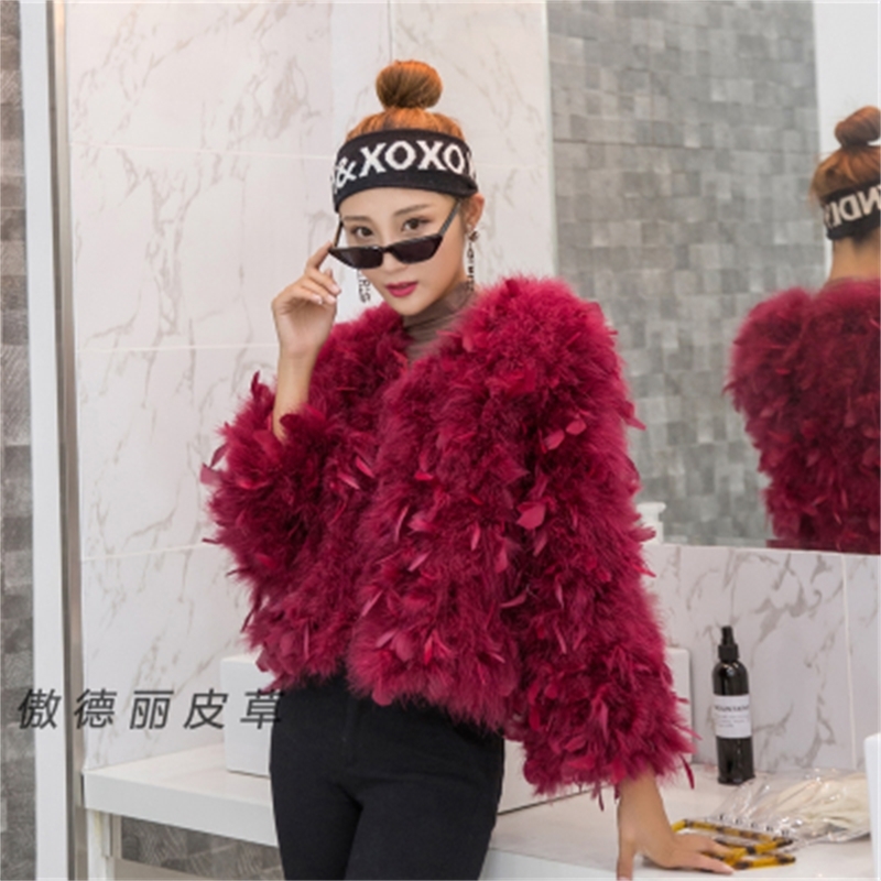

Real Winter Spring Turquoise Feather Thin Thermal Design Jacket Outerwear Feminine 70d2, Red
