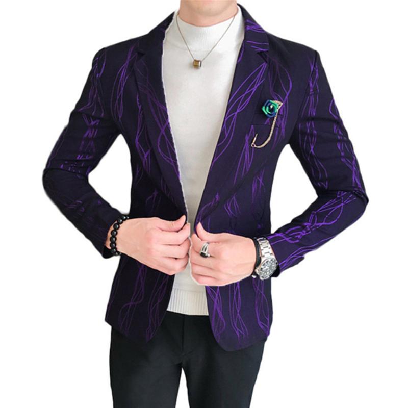 

Personality Gilding Stripe Blazers Men Office Formal Tuxedos Jacket Slim Fit Business Casual Suit Jacket Dress Coat, Dark brown