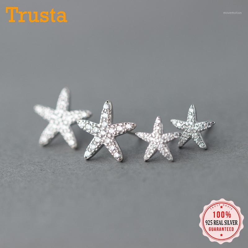 

Trusta 2020 100% 925 Sterling Silver Cute Tiny Star Starfish 12mm 9mm With Clear CZ Stud Earrings Fashion Women's Jewelry DS4951