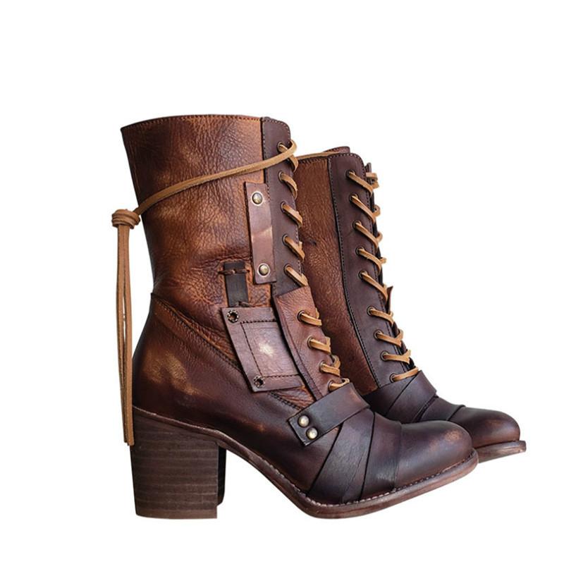 

Handmade Style Women Mid-calf Boots Women's Motorcycle Boot Fashion Ladies Chunky Shoes Metal Decor Black BIG Size 41 42 43