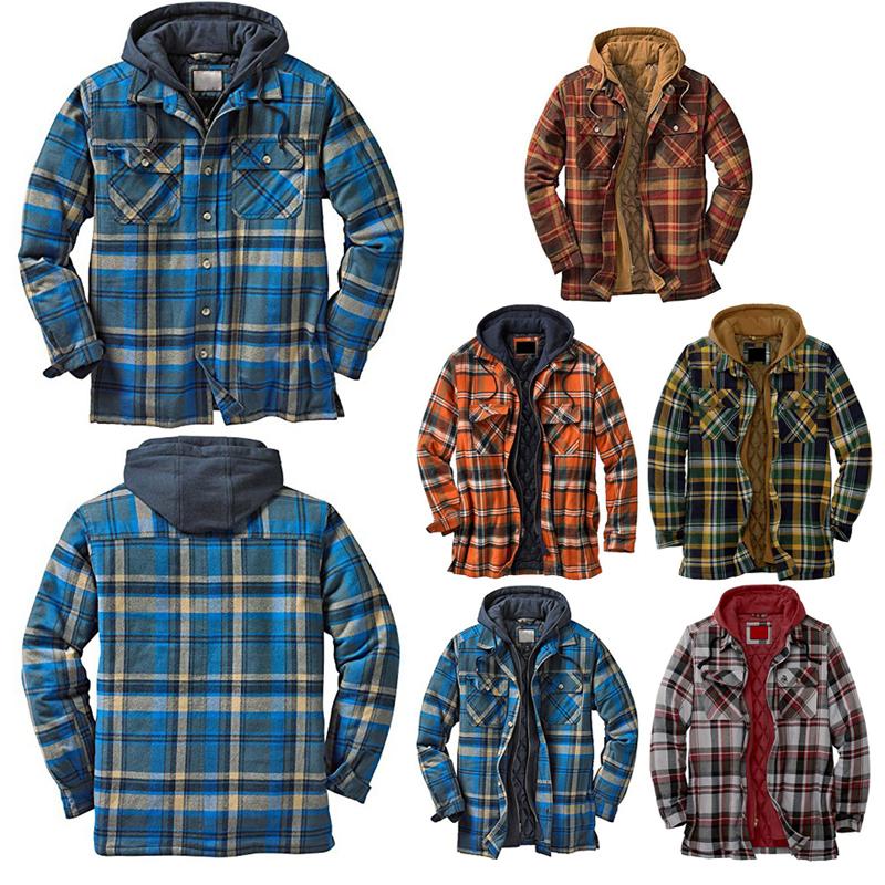 

Quilted Thick Plaid Long-Sleeved Loose Jacket Men' Hoodie Quilted Lined Flannel Hooded Full-Zip Shirt Jacket TC21, Blue
