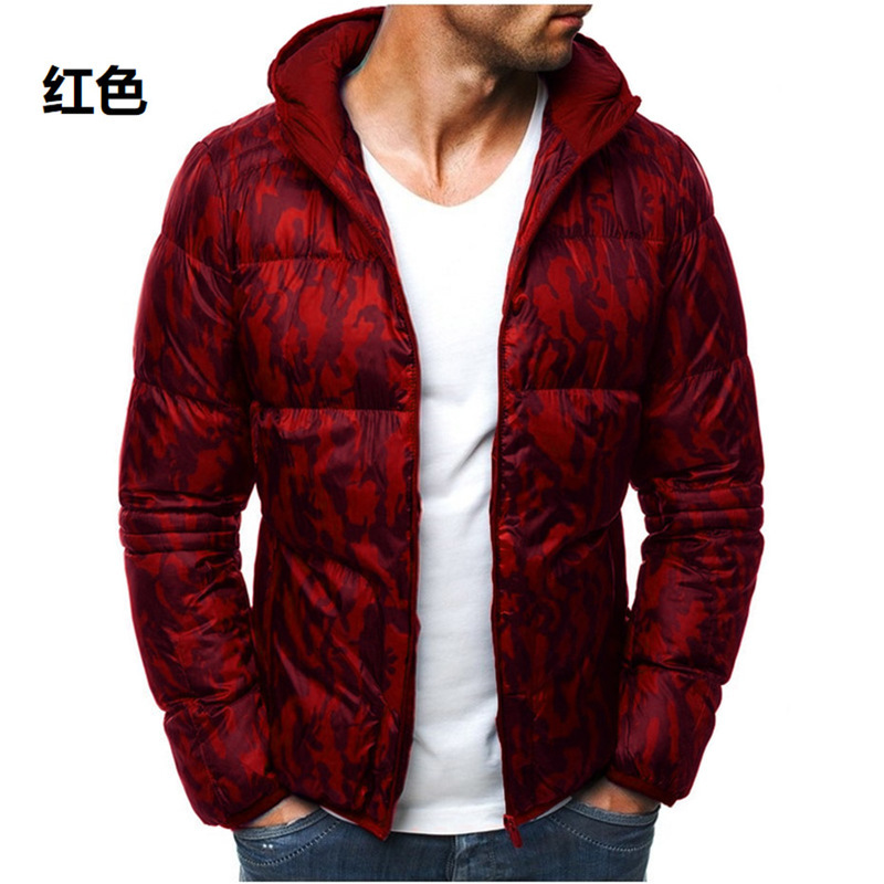 

2021 New Men Hooded Winter Warm 3d Print Jacket Coats Men's Pocket Slim Fit Short Overcoat Male Thick Outwear Parkas Dza6, Burgundy