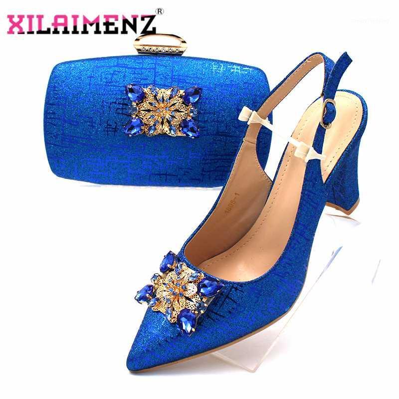 

Classics African Women Royal Wedding Party Shoes and Bag to Match with Shinning Crystal in Royal Blue Color Italian Style Set1