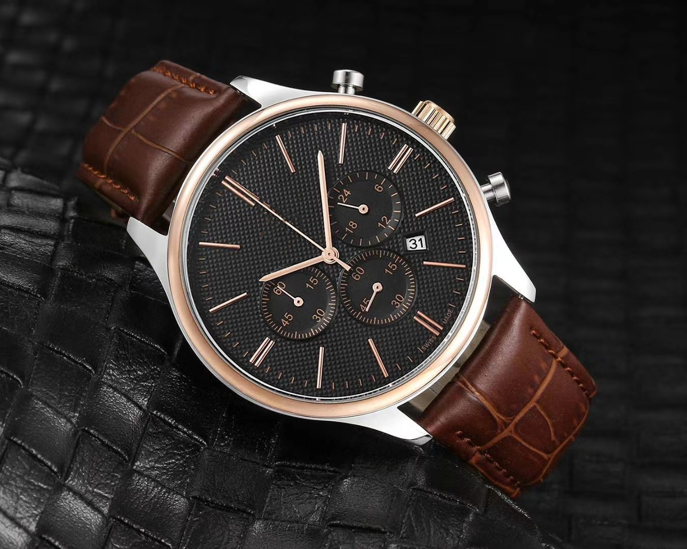 

New spot popular belt Ou watch factory direct sales, Slivery;brown