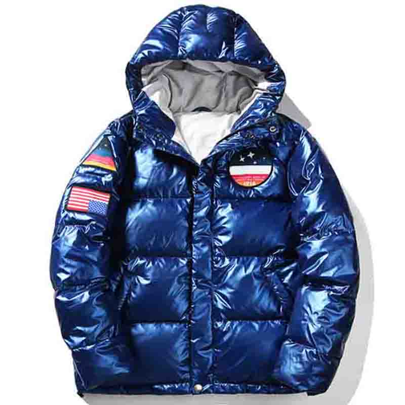 

Men Down Parka Mens Casual Sport Jacket Men Letter Pattern Thick Warm Parkas Winter Fashion Hooded Windbreaker Coat 6 Colors Size -3XL, Blue