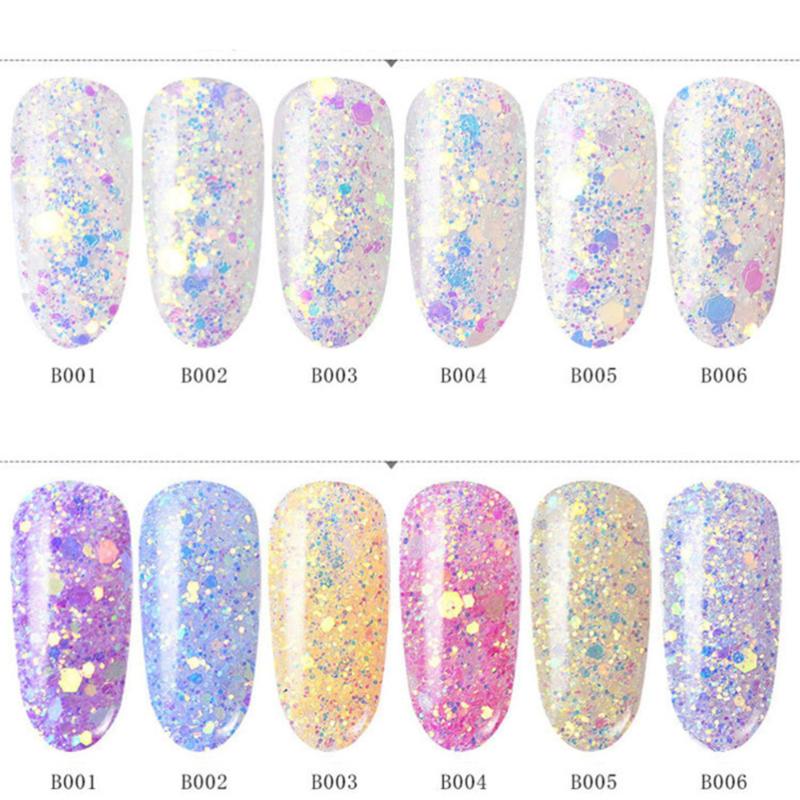 

6pcs Nail Powder Shiny Sequins Multicolor Nail Art Accessories Tip Powder for Salon