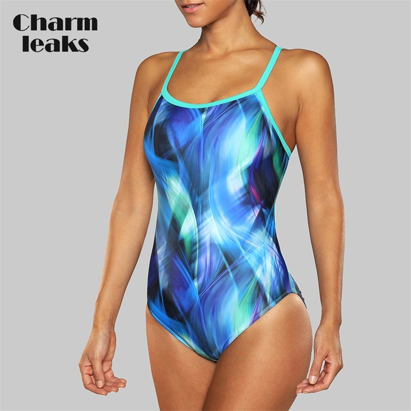 

Charmleaks One Piece Women Sports Swimwear Sports Swimsuit Watercolor Print Monokini Bikini Beach Bathing Suit Y200319, Gray