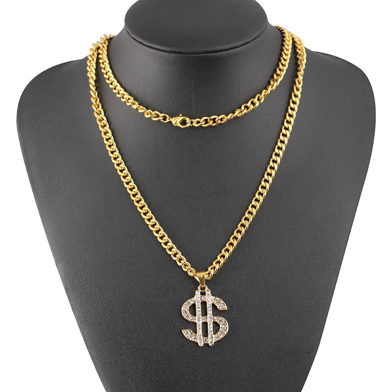 

Hip Hop Rhinestone Paved Bling Iced Out US Dollar Money Sign Pendants Necklace for Men Rapper Jewelry Gold Silver Color