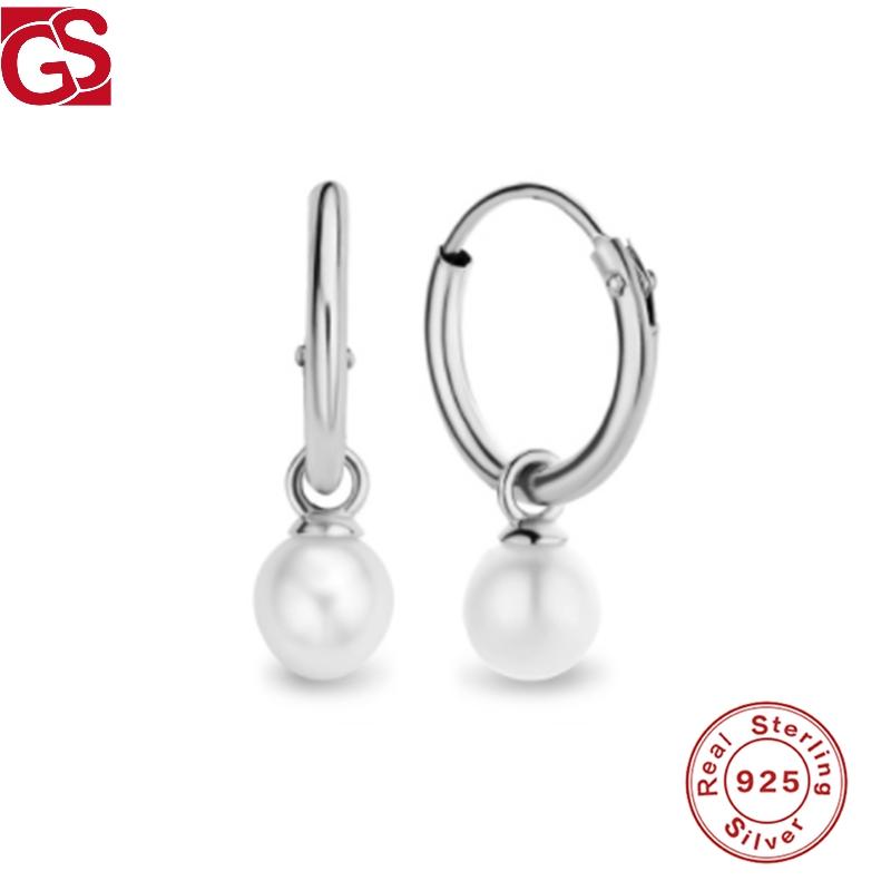 

GS 925 Sterling Silver Boucle Oreille Femme Pearl Earrings For Women Piercing Fashion Elegant Hoop Earrings Fine Jewelry