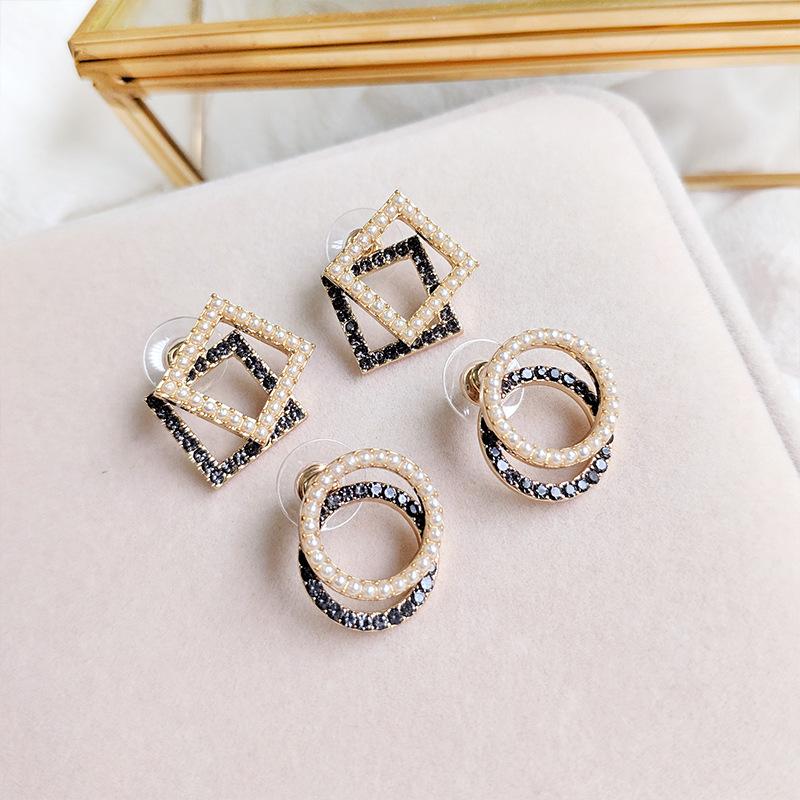 

Needle Simple Double Layer Pearl Earrings Girl Temperament Geometric Ring Earrings Student Versatile