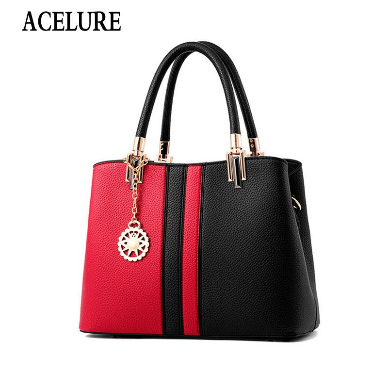 

ACELURE Fashion Parchwork PU Leather Shoulder Bags for Women Sequined Pendant Zipper Messenger Bag Elegang Ladies Handbags Purse, Black