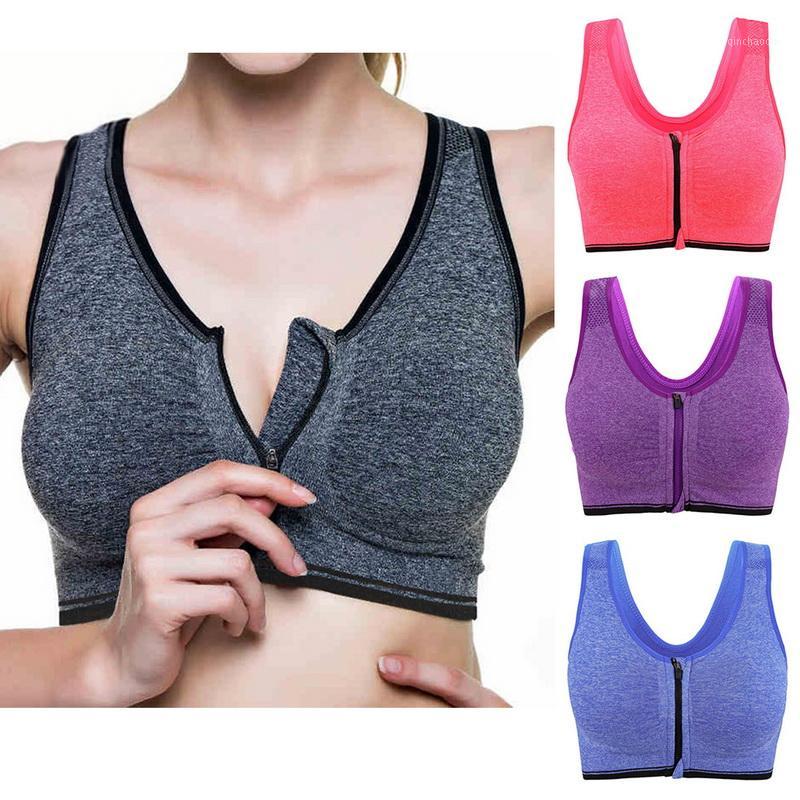 

High Quality Women Zipper Sports Bras Plus Size 2XL Wirefree Padded Push Up Tops Lady Girls Breathable Fitness Run Gym Yoga Vest1, Gray