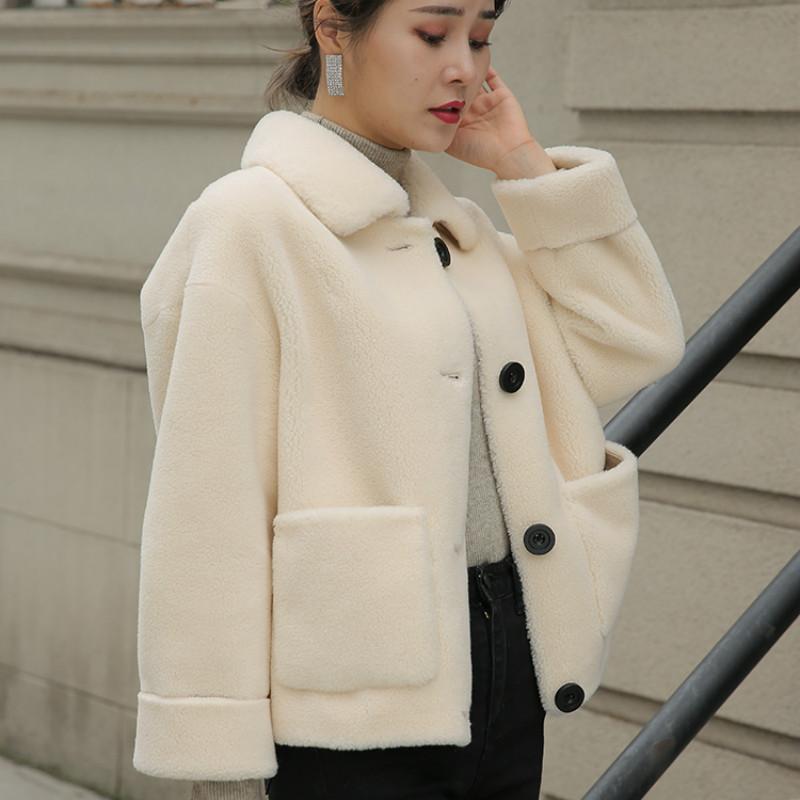 

2020 Autumn Winter Women Clothes Korean Wool Jacket Real Fur Coat Female Sheep Shearling Tops Manteau Femme 39072 YY1790, Red