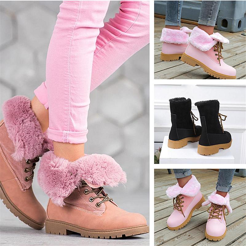 

Winter New Women's Snow Boots Casual Warm and Velvet Cotton Shoes Tendon Non-slip Soles Student Mid-tube Boots Plus Size:35~43, Black