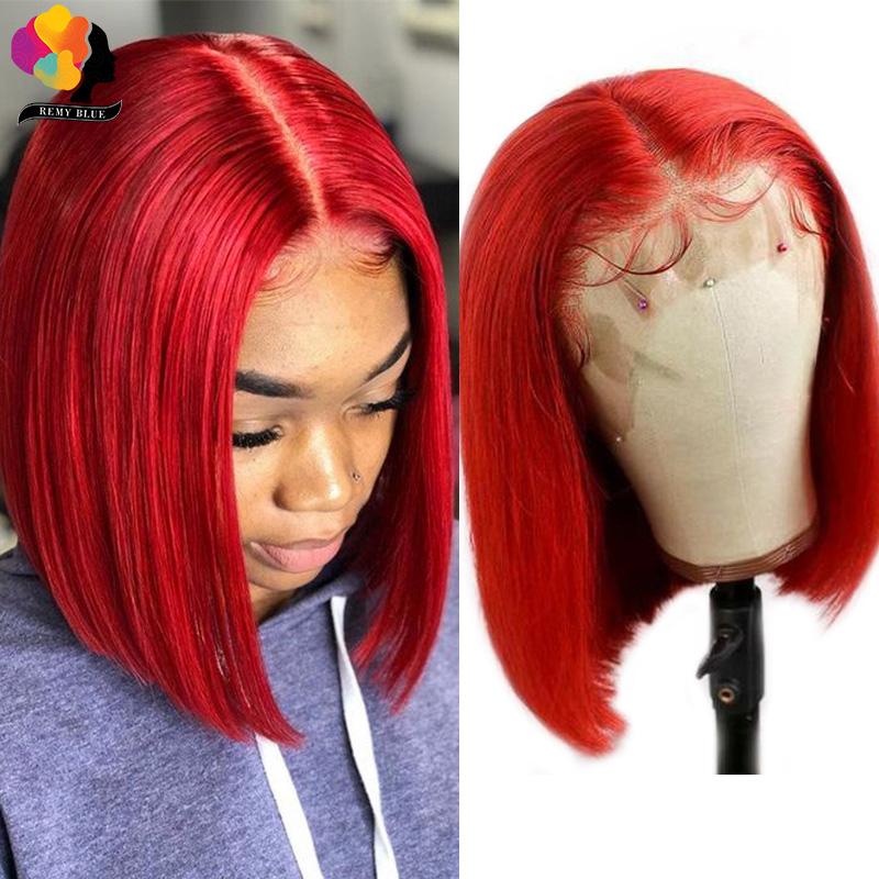 

Red Bob Lace Front Wig Human Hair Straight Pre Plucked Peruvian Short Bob Wigs 13*1 Part Lace 99J Burgundy Front Wigs Remy