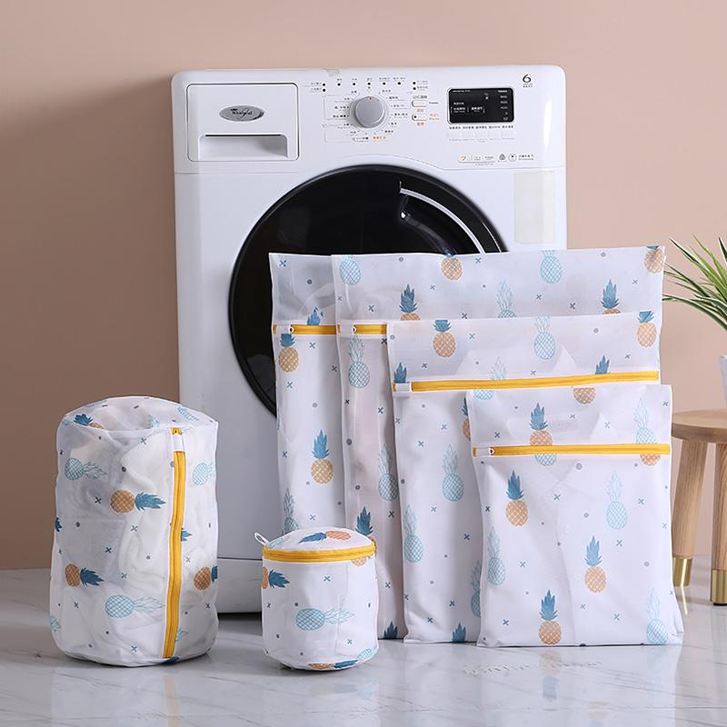 

6 Size Pineapple Printing Zippered Mesh Laundry Bag Polyester Washing Net Bag For Underwear Sock Washing Machine Pouch
