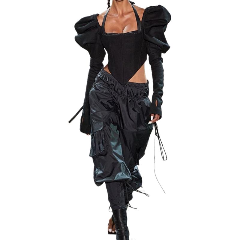 

Women Fashion Blouse Puff Sleeve Square Collar Top Long Sleeve Solid Color Top for Ladies Blouse Short Shirt Ladies Clothes, As photo shows