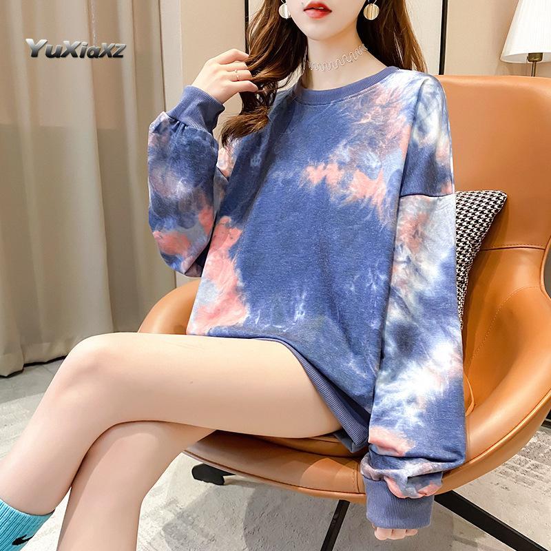 

2020 new women's autumn loose round neck women's round neck long sleeve top women jacket pink tops, Blue