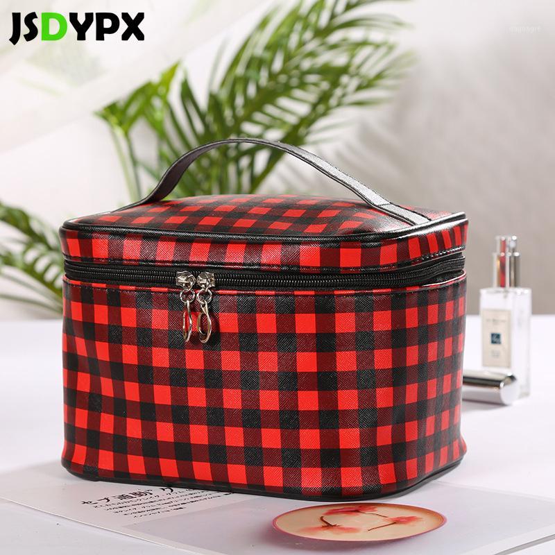 

Women Plaids Pattern Cosmetic Bag PU Leather Travel Make Up Necessaries Organizer Zipper Makeup Case Pouch Toiletry Kit Bags1, Black