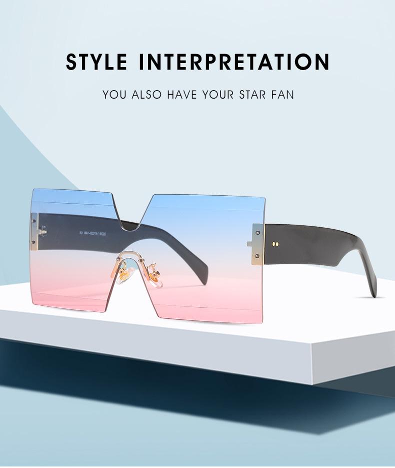 

Sunglasses Fashion Oversized Square Rimless Colorful One-piece Big Frame Glasses Spectacles Female Travel Gafa De Sol