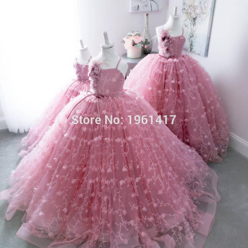 

Flower Girl Dresses Lace Flower Tulle Girl Dresses For Wedding Vintage Little Pageant Lace Princess Kids Gown, As pic