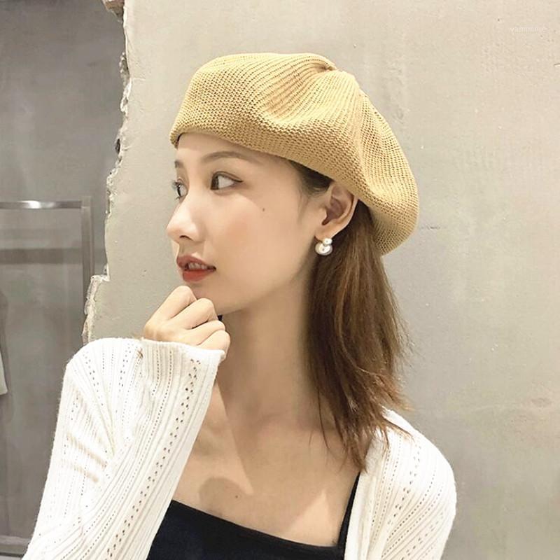

New autumn winter Women thick warm yarn beret caps Knitted hat Octagonal cap Beret hat Pumpkin Artist hats gorros1, Black