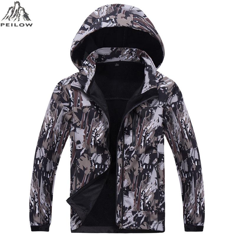 

Camouflage Tactical Jacket Mens Softshell Waterproof Windbreaker Winter Fleece Liner Hunt Clothes Hooded Coat Men, Black white gray