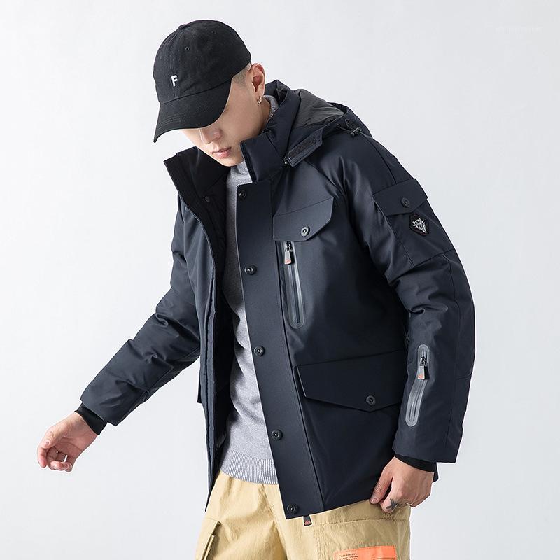 

Winter Hooded Bomber Jacket Parka Men Silk-Like Cotton Jackets Black Japanese Hip Hop Streetwear Thermal Men's Coat1, Blue