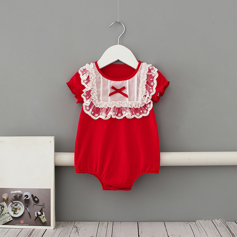 

2021 New Boys Summer Infant Girls Princess Baby Christening Baptism Party Wedding 0-18 Months Bodysuit Hcyo, Red