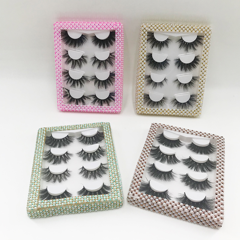 

FDshine Wholesale Cheaper Handmade Mink Lashes With Rhinestone 4 Pairs Lash Tray Custom Package Eyelash Vendor