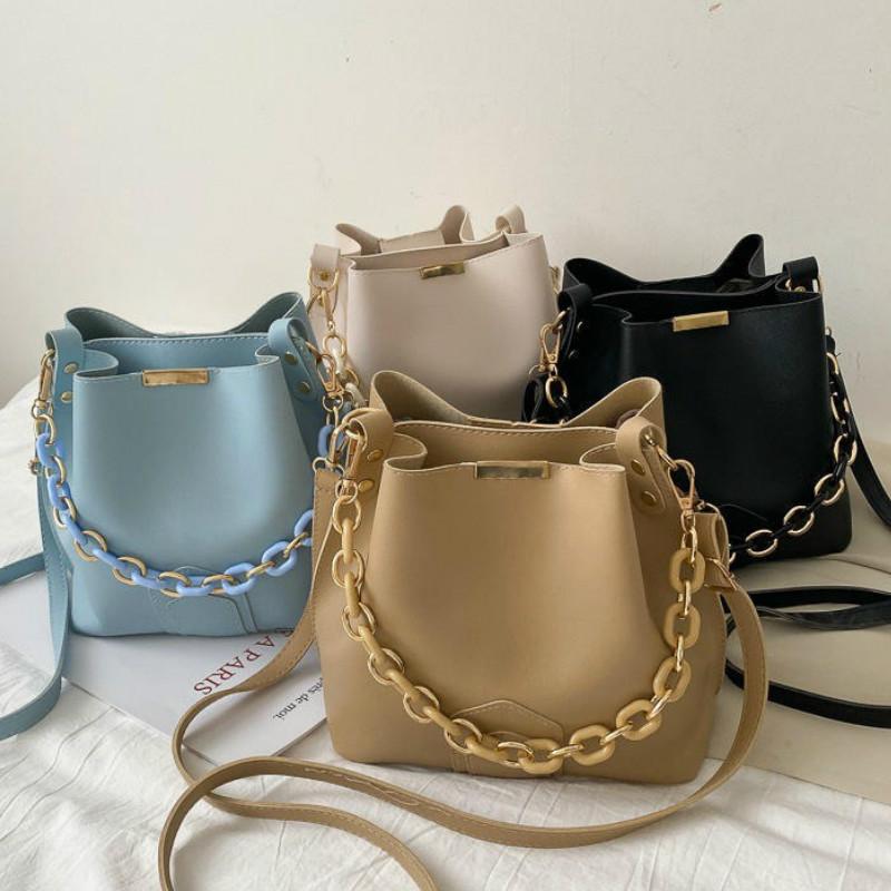 

Women New Drawstring Pu Leather Personality Fashion All-match Crossbody Shoulder Bucket Bag Spring Autumn 2020, Yellow