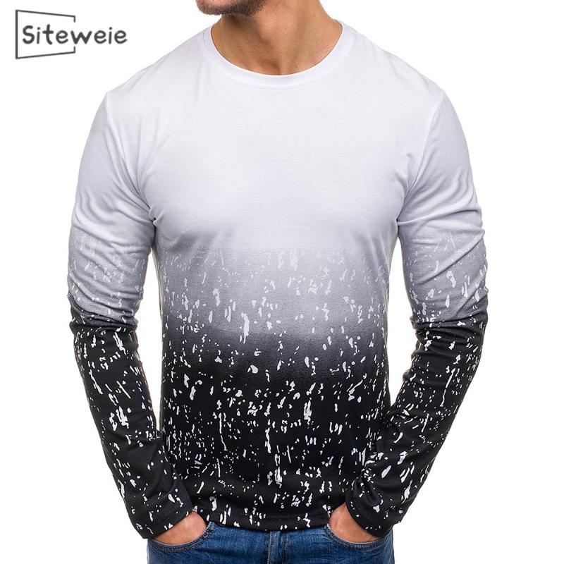 

SITEWEIE Men Clothes Long Sleeve Shirts Fashion Casual Sports O-Neck Gradient Print Harajuku Male Outdoor T-shirt Oversized L490, Black