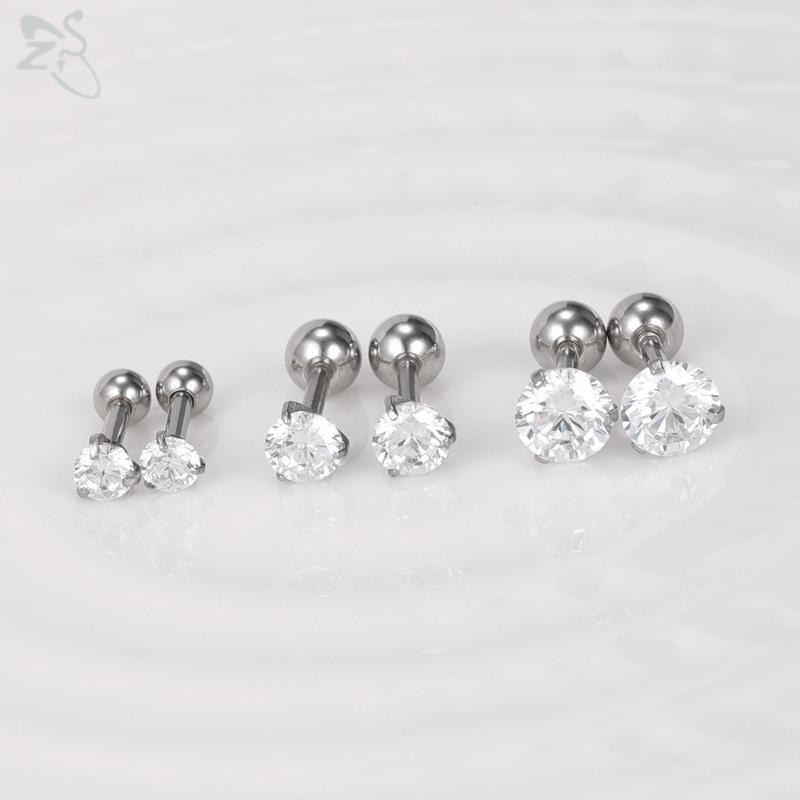 

Round Stainless Steel Stud Earrings For Women Men 16g Heart CZ Crystal Ear Studs Piercing Earring Jewelry 3/4/5MM