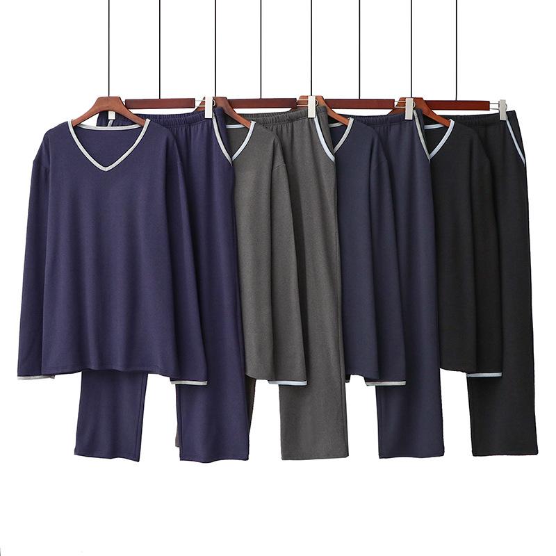

Autumn Winter New V-Neck Sleepwear Set Men's Long-Sleeve Korean Style Loose Casual Homewear Men Simple Comfortable Pajamas Suit, Black