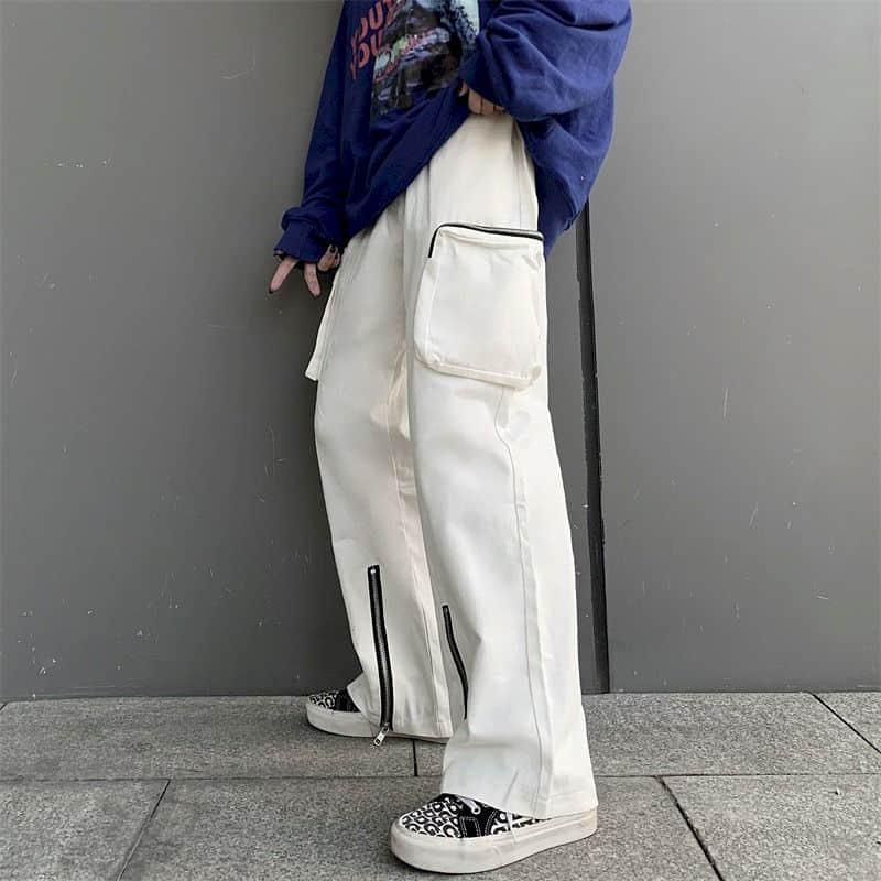 

New Spring Autumn Overalls Men's High Street Harajuku Loose Straight Pants With Pockets Unisex Pant Women Clothing, Black