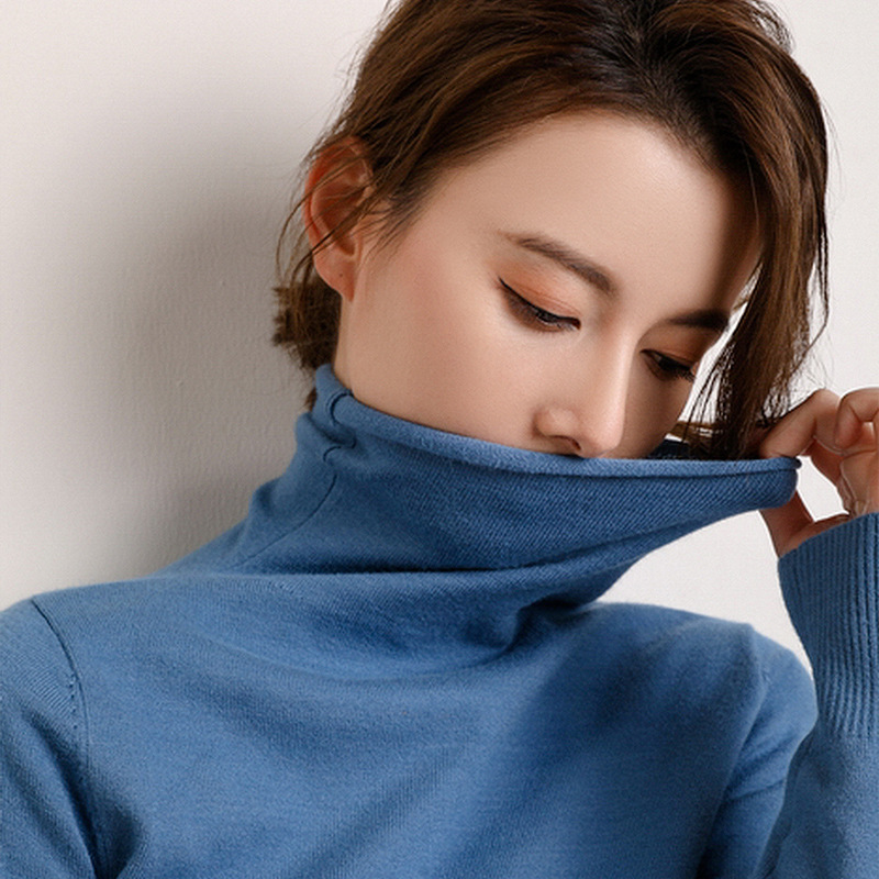 

2021 New High-autumn turtleneck and winter gown handkerchief lady fine-strapped lady-in-office sweater short of knitted or crocheted 6D22, Milky white.