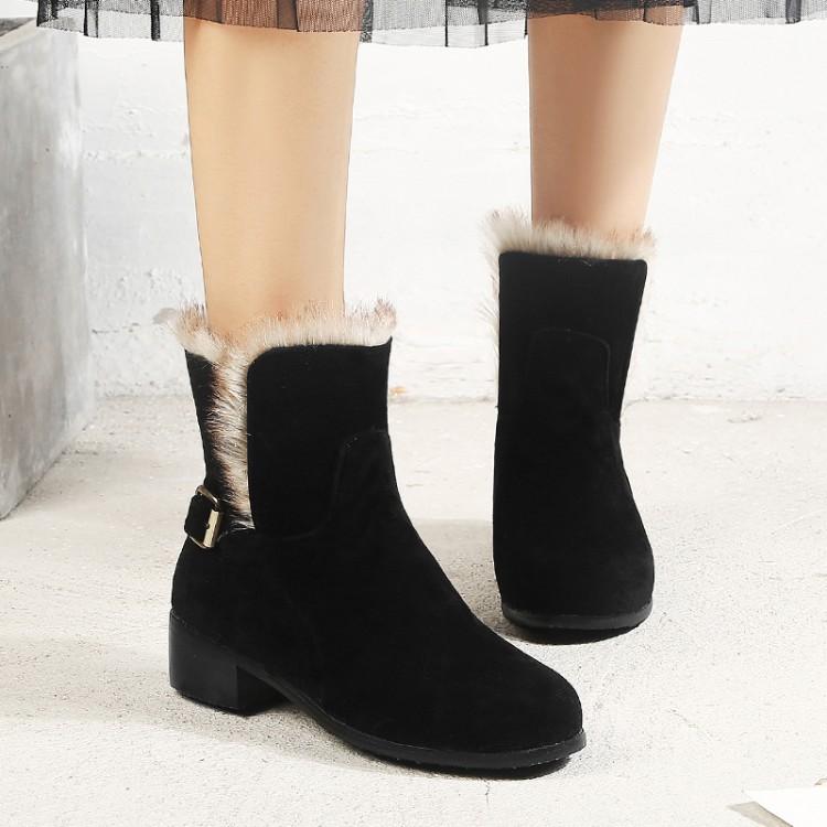 

Big Size 11 12 13 14 15 Euro-American fashion trend of round-headed square heel socket belt buckle boots, Black