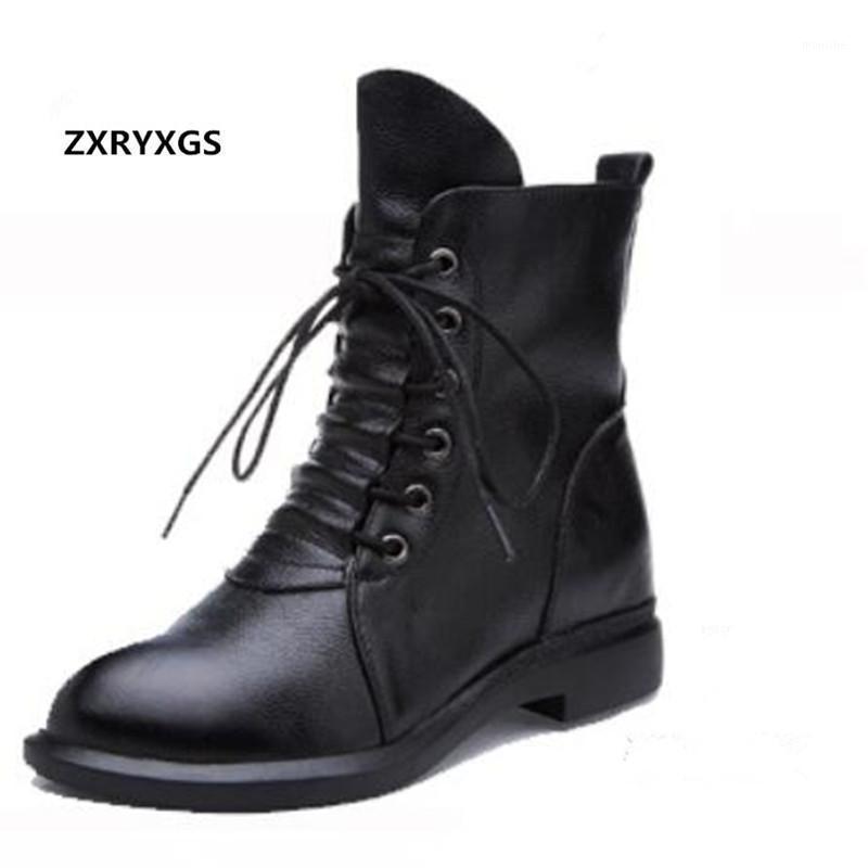 

2020 New Autumn and Winter Genuine Leather Boots Flat Casual Shoes Sneakers Women Boots Lace-up Ankle Women Shoes1, Black single boots