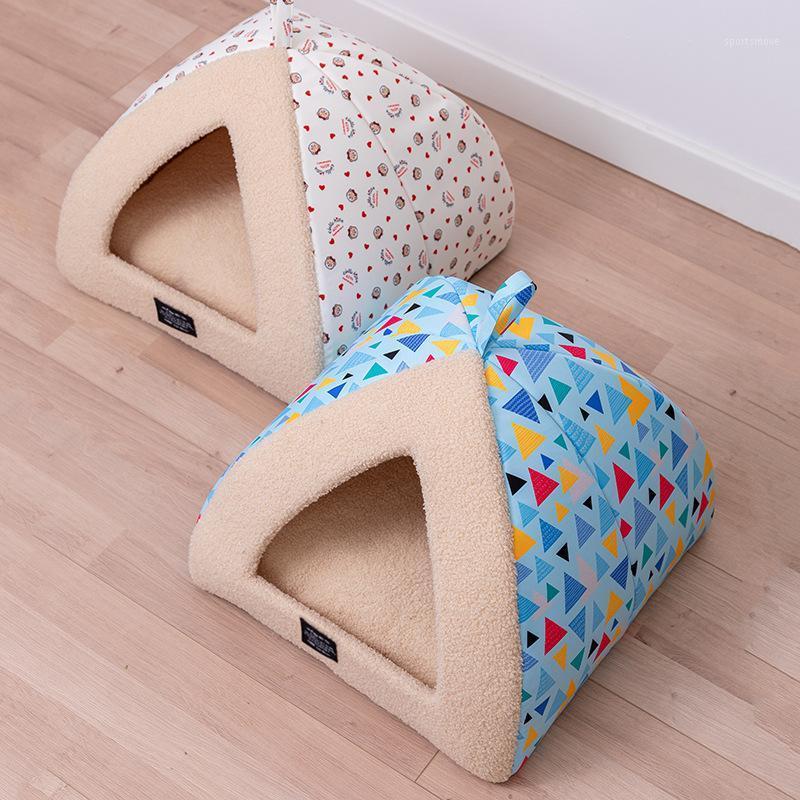 

Pet bed triangle lattice cat bed dog nest supplies dual purpose closed breathable warm cat nest multiple styles and good quality1