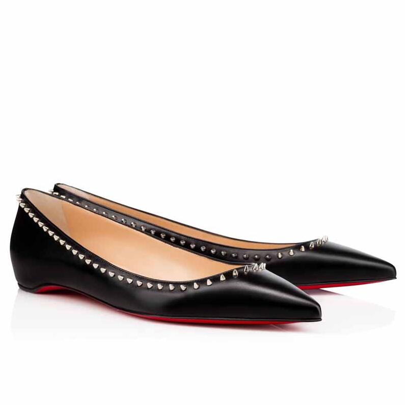 

Famous Elegant Women Pointed Toe Anjalina Spikes Red Bottom Ballerinas Flats Sexy Ladies Red Sole Walking Party Wedding With Box,EU35-43, Black